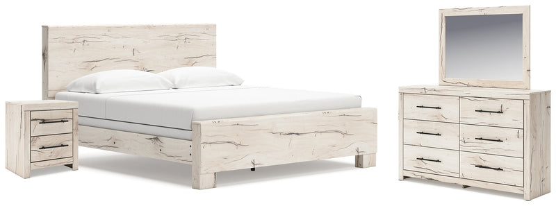 Lawroy Light Natural King Panel Bed, Dresser, Mirror and Nightstand from Ashley - Luna Furniture