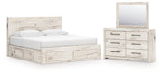 Lawroy Light Natural King Panel Storage Bed, Dresser and Mirror from Ashley - Luna Furniture