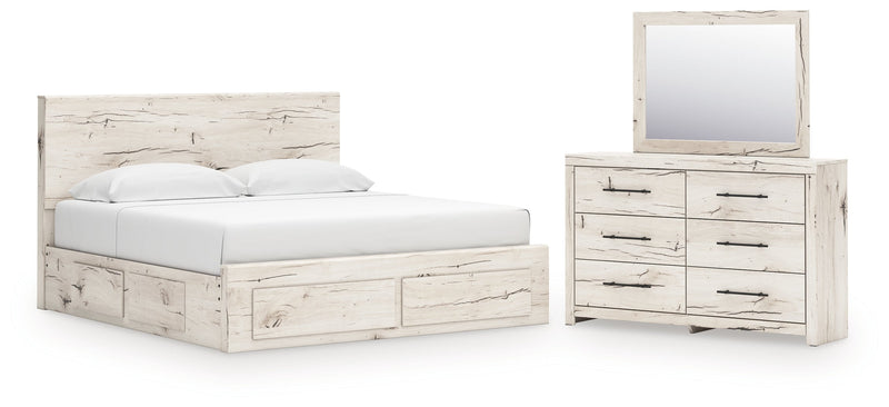 Lawroy Light Natural King Panel Storage Bed, Dresser and Mirror from Ashley - Luna Furniture