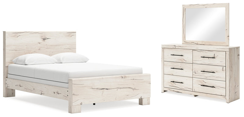 Lawroy Light Natural Queen Panel Bed, Dresser and Mirror from Ashley - Luna Furniture