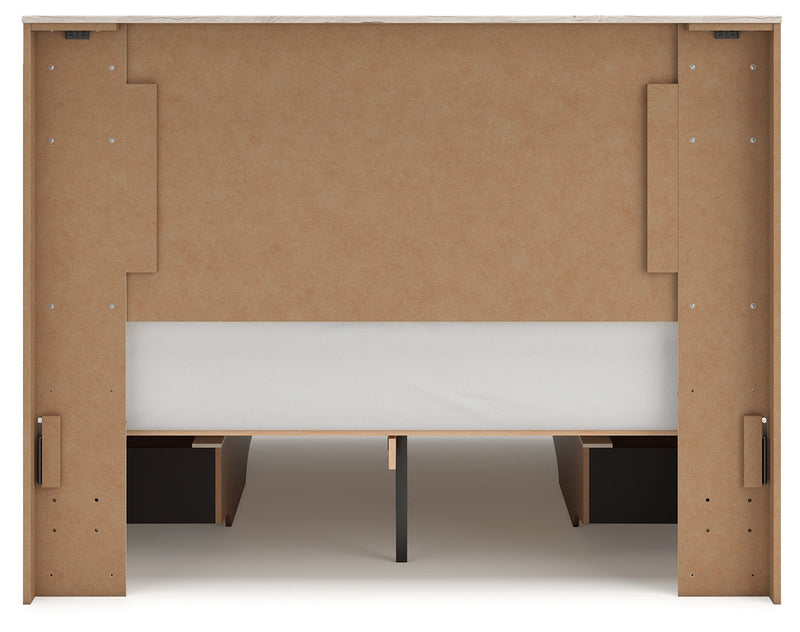 Lawroy Light Natural Queen Panel Bed with Storage, Dresser and Mirror from Ashley - Luna Furniture