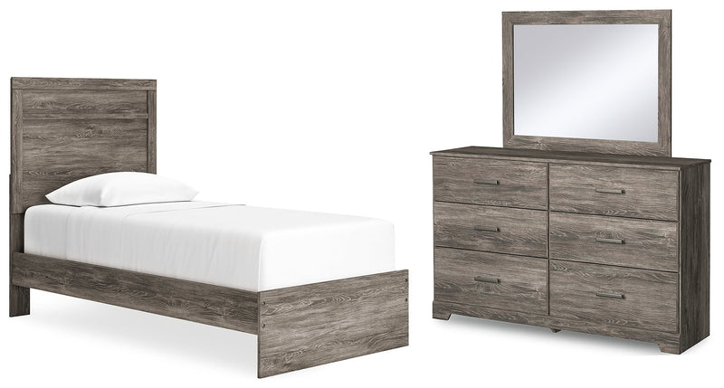 Ralinksi Gray Twin Panel Bed with Mirrored Dresser from Ashley - Luna Furniture