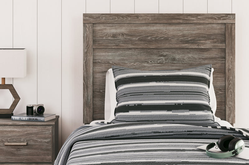 Ralinksi Gray Twin Panel Bed with Mirrored Dresser from Ashley - Luna Furniture