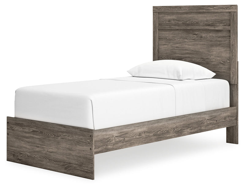 Ralinksi Gray Twin Panel Bed with Mirrored Dresser from Ashley - Luna Furniture
