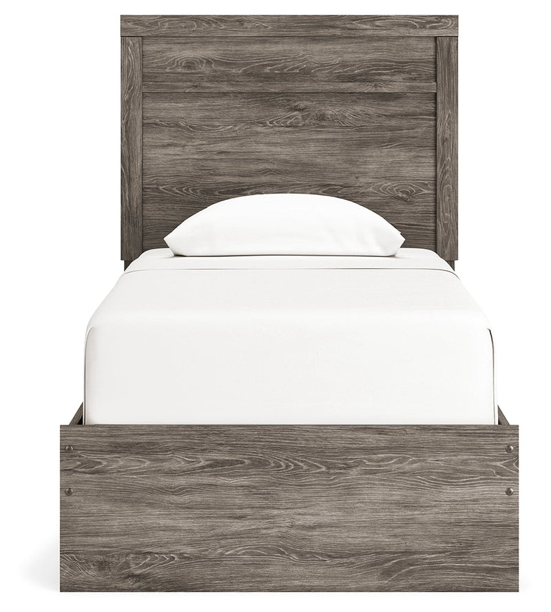Ralinksi Gray Twin Panel Bed with Mirrored Dresser from Ashley - Luna Furniture