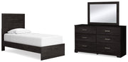 Belachime Charcoal Twin Panel Bed with Mirrored Dresser from Ashley - Luna Furniture