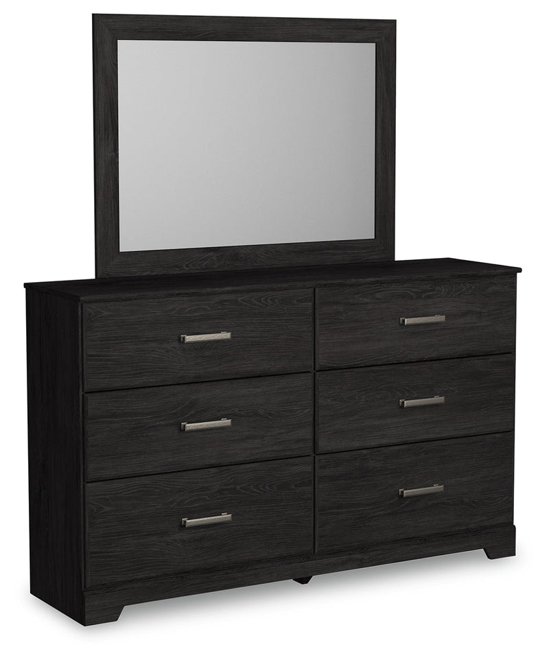 Belachime Charcoal Twin Panel Bed with Mirrored Dresser from Ashley - Luna Furniture