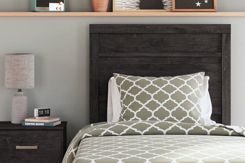Belachime Charcoal Twin Panel Bed with Mirrored Dresser from Ashley - Luna Furniture