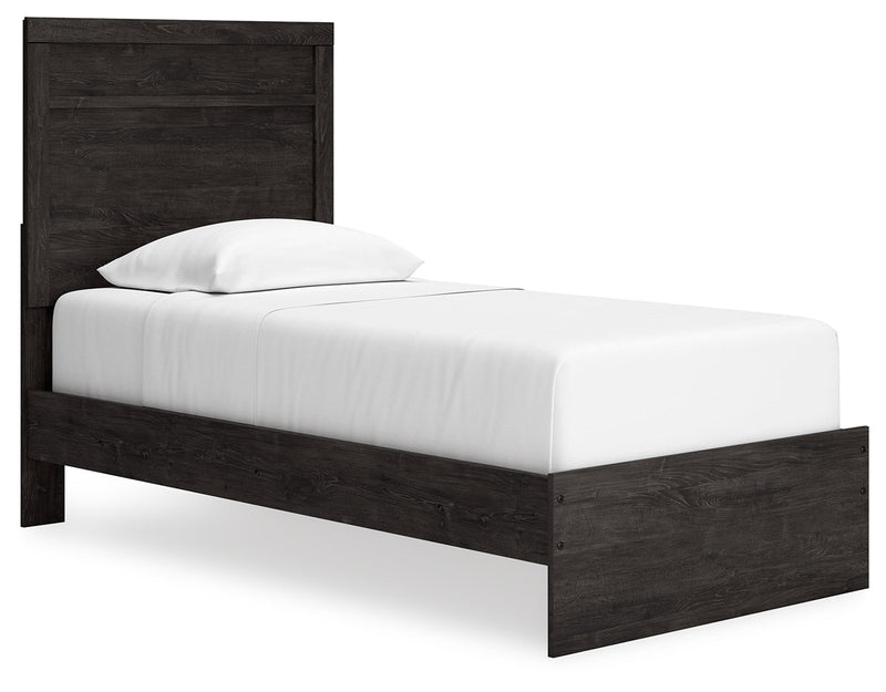 Belachime Charcoal Twin Panel Bed with Mirrored Dresser from Ashley - Luna Furniture