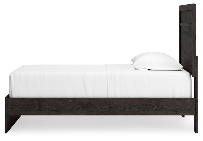 Belachime Charcoal Twin Panel Bed with Mirrored Dresser from Ashley - Luna Furniture