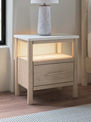 Cadmori Two-tone Queen Upholstered Panel Bed, Dresser and Nightstand from Ashley - Luna Furniture