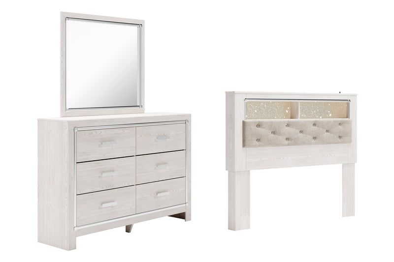 Altyra White Queen Bookcase Headboard Bed with Mirrored Dresser from Ashley - Luna Furniture