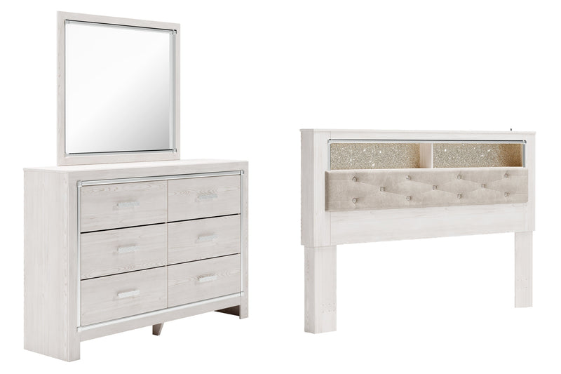 Altyra White King Bookcase Headboard Bed with Mirrored Dresser from Ashley - Luna Furniture
