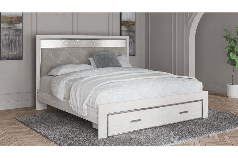 Altyra White King Upholstered Platform Storage Bed -  Ashley - Luna Furniture