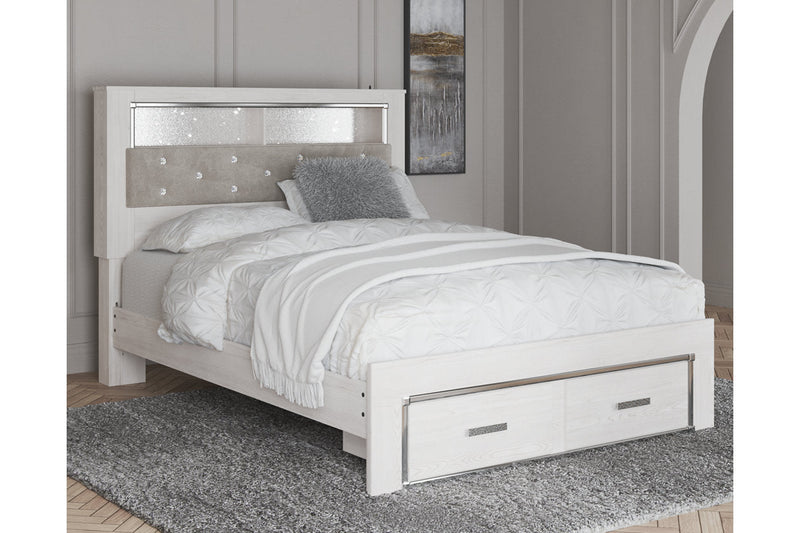 Altyra White Queen Upholstered Platform Bookcase Bed with Storage from Ashley - Luna Furniture