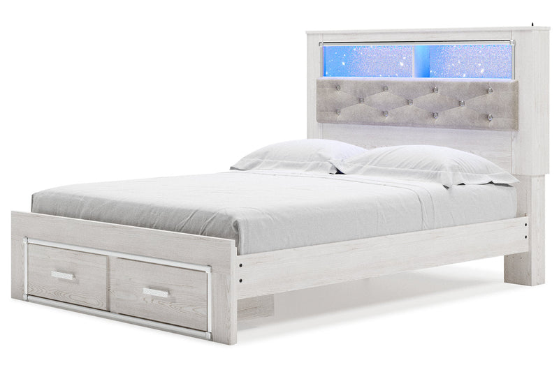 Altyra White Queen Upholstered Platform Bookcase Bed with Storage from Ashley - Luna Furniture