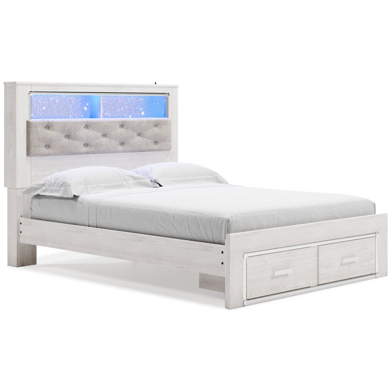 Altyra White LED Bookcase Upholstered Footboard Storage Platform Bedroom Set from Ashley - Luna Furniture