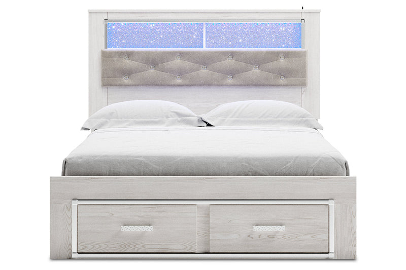 Altyra White Queen Upholstered Platform Bookcase Bed with Storage from Ashley - Luna Furniture