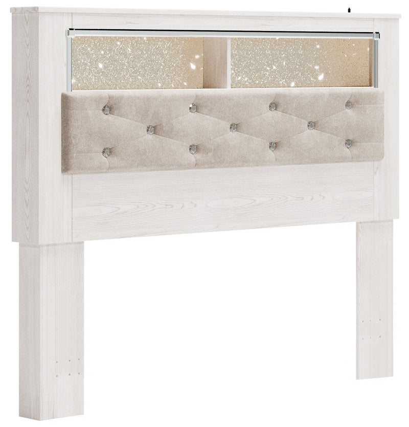 Altyra White Queen Bookcase Headboard Bed with Mirrored Dresser from Ashley - Luna Furniture