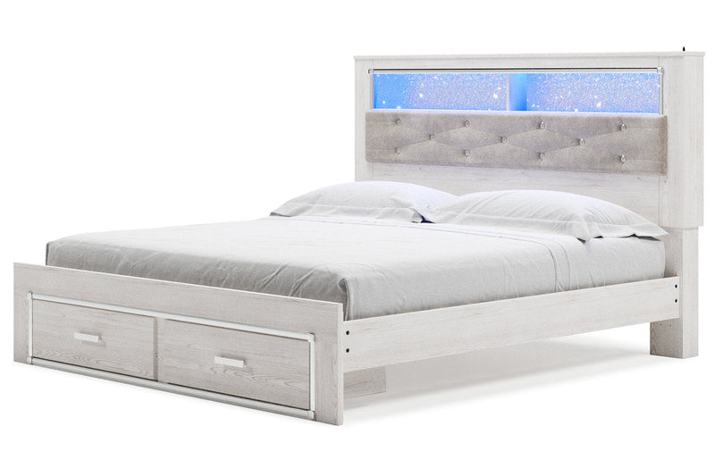 Altyra White King Upholstered Bookcase Bed with Storage from Ashley - Luna Furniture