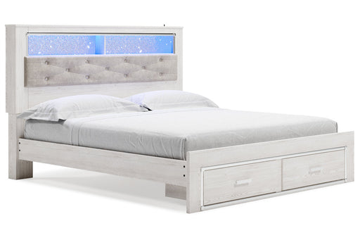Altyra White King Upholstered Bookcase Bed with Storage from Ashley - Luna Furniture