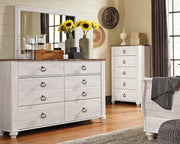 Willowton Whitewash Queen Sleigh Bed, Dresser, Mirror, Chest and Nightstand from Ashley - Luna Furniture