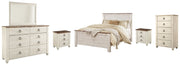 Willowton Whitewash Queen Panel Bed with Mirrored Dresser, Chest and 2 Nightstands from Ashley - Luna Furniture