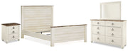 Willowton Whitewash Queen Panel Bed, Dresser, Mirror, and Nightstand from Ashley - Luna Furniture