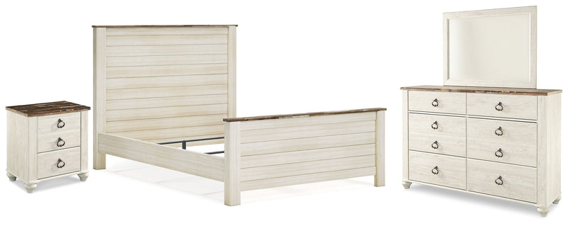 Willowton Whitewash Queen Panel Bed, Dresser, Mirror, and Nightstand from Ashley - Luna Furniture