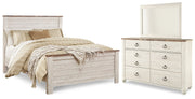 Willowton Whitewash Queen Panel Bed, Dresser and Mirror from Ashley - Luna Furniture