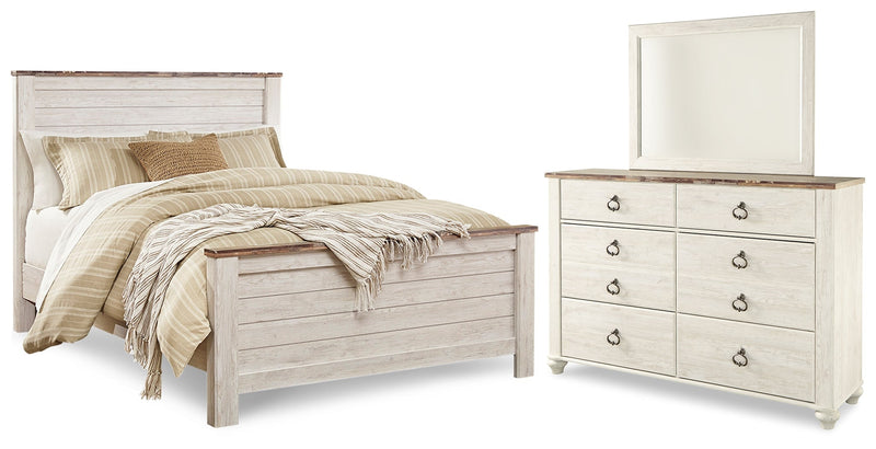 Willowton Whitewash Queen Panel Bed, Dresser and Mirror from Ashley - Luna Furniture