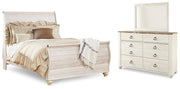 Willowton Whitewash Queen Sleigh Bed, Dresser and Mirror from Ashley - Luna Furniture