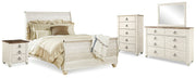 Willowton Whitewash Queen Sleigh Bed, Dresser, Mirror, Chest and Nightstand from Ashley - Luna Furniture