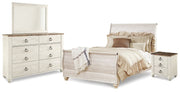 Willowton Whitewash Queen Sleigh Bed with Mirrored Dresser and Nightstand from Ashley - Luna Furniture