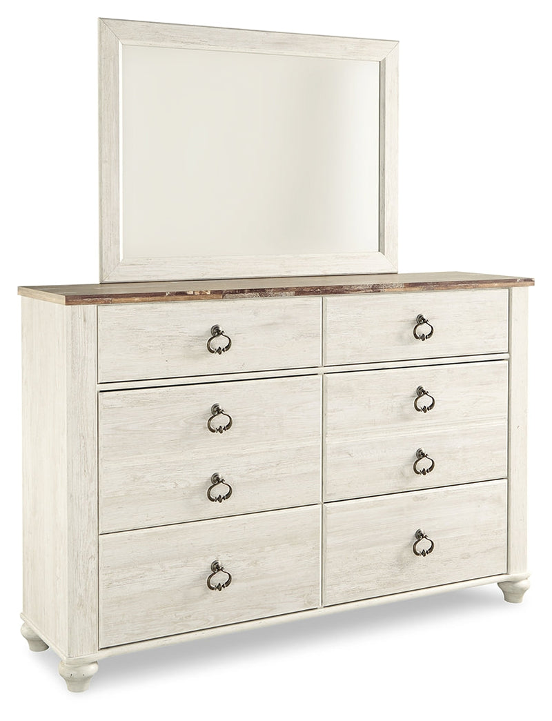 Willowton Whitewash King Sleigh Bed, Dresser, Mirror and Nightstand from Ashley - Luna Furniture