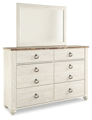 Willowton Whitewash Queen Sleigh Bed, Dresser and Mirror from Ashley - Luna Furniture