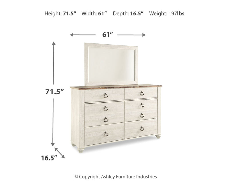 Willowton Whitewash Queen Sleigh Bed, Dresser, Mirror, Chest and Nightstand from Ashley - Luna Furniture