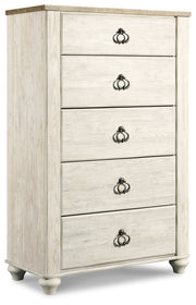Willowton Whitewash Queen Sleigh Bed, Dresser, Mirror, Chest and Nightstand from Ashley - Luna Furniture