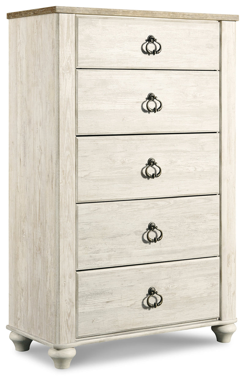 Willowton Whitewash Queen Sleigh Bed, Dresser, Mirror, Chest and Nightstand from Ashley - Luna Furniture