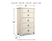 Willowton Whitewash Queen Panel Bed with Mirrored Dresser, Chest and 2 Nightstands from Ashley - Luna Furniture