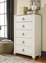 Willowton Whitewash Queen Sleigh Bed, Dresser, Mirror, Chest and Nightstand from Ashley - Luna Furniture