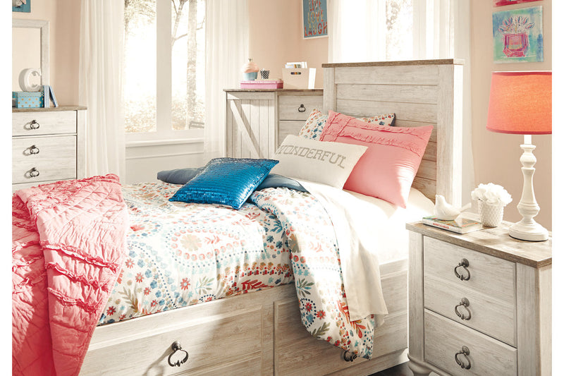 Willowton Whitewash Twin Panel Bed with 2 Storage Drawers from Ashley - Luna Furniture