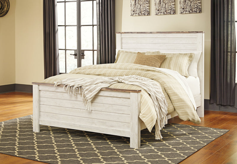 Willowton Whitewash Queen Panel Bed, Dresser, Mirror, and Nightstand from Ashley - Luna Furniture