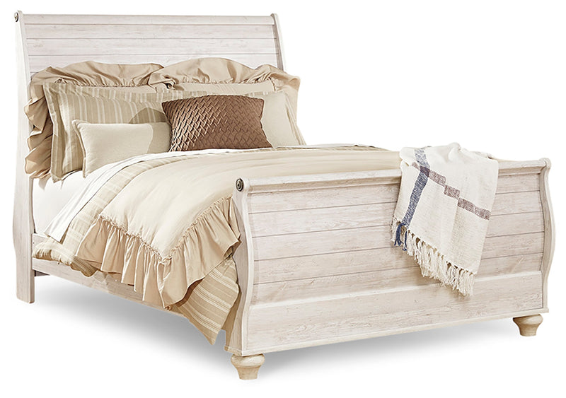 Willowton Whitewash Queen Sleigh Bed, Dresser and Mirror from Ashley - Luna Furniture