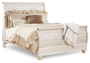 Willowton Whitewash Queen Sleigh Bed, Dresser and Mirror from Ashley - Luna Furniture