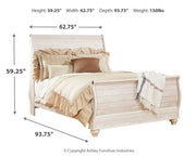 Willowton Whitewash Queen Sleigh Bed, Dresser and Mirror from Ashley - Luna Furniture