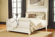 Willowton Whitewash Queen Sleigh Bed, Dresser and Mirror from Ashley - Luna Furniture