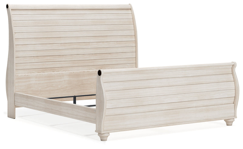 Willowton Whitewash King Sleigh Bed, Dresser, Mirror, Chest and Nightstand from Ashley - Luna Furniture