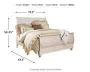 Willowton Whitewash King Sleigh Bed, Dresser, Mirror and Nightstand from Ashley - Luna Furniture