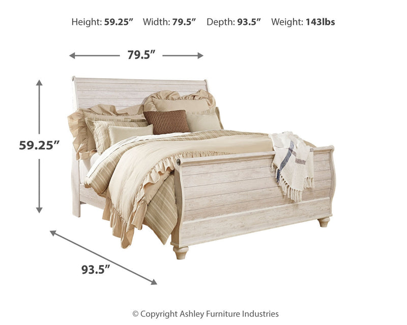 Willowton Whitewash King Sleigh Bed, Dresser, Mirror and Nightstand from Ashley - Luna Furniture